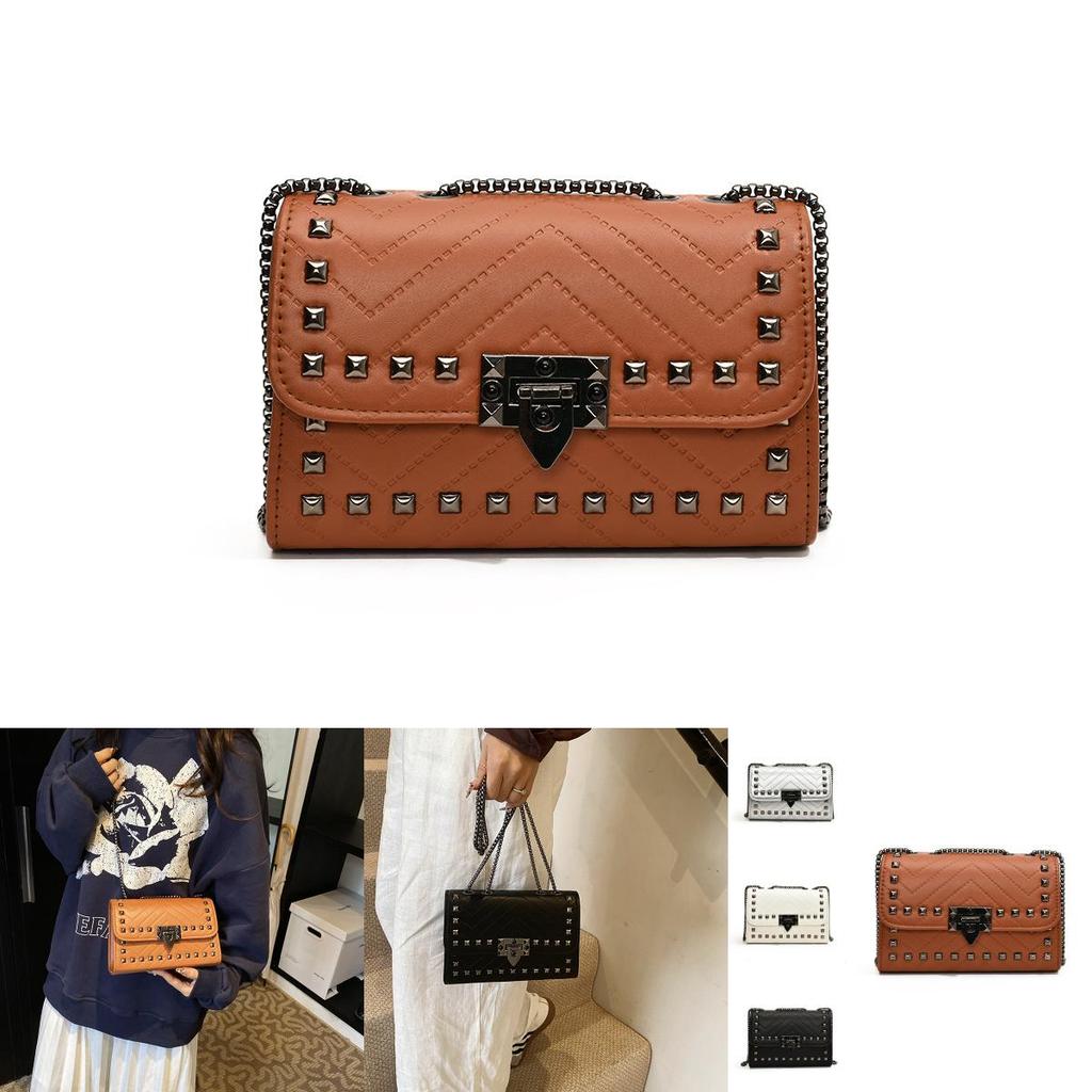Elegant Urban Minimalist Pu Leather Small Square Bag With Studs And Chain For Fashionable Women