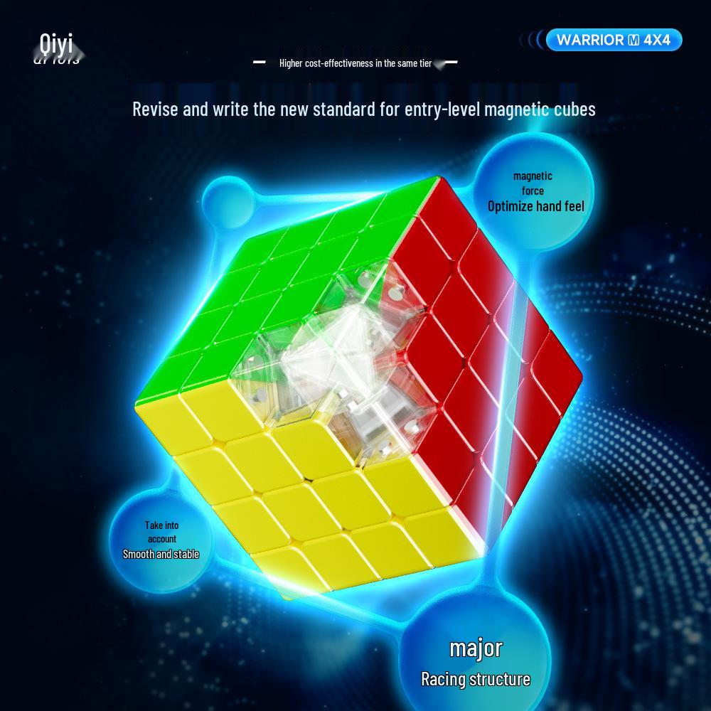 QiYi Warrior M Magnetic 4x4 Cube: Beginner-Friendly Competition Speedcube & Educational Gift for Kids