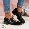 Women'S Fashionable Square Toe Block Heel Ankle Boots - Black, Lace-Up, Mid-Calf, Synthetic, Stylish for All Seasons, Casual To Semi-Formal Wear