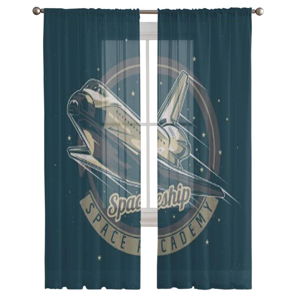 Rymdtema Illustration av Rymdskepp Chiffong Skira Gardiner för Vardagsrum Sovrum Dekoration Fönster Voiler Tyllgardin