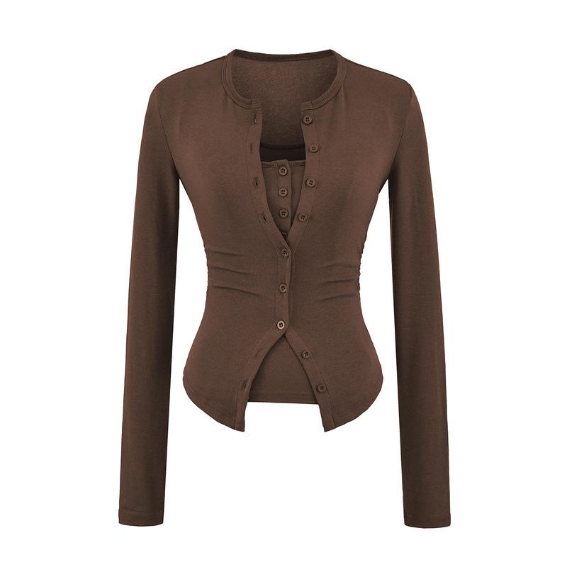 Women s Slim-Fit Korean Style Waist-Cinching Cardigan and T-Shirt Set Small