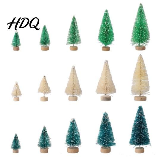 Small Christmas Tree Mini Bottle Brush Tree Artificial Miniature Tiny Sisal with Living Room Decor Wooden Base Winter Snow Frost Tabletop