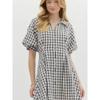 Foreign Trade Order Entr0 Retro Preppy V-neck Puff Sleeve A Word Plaid Dress