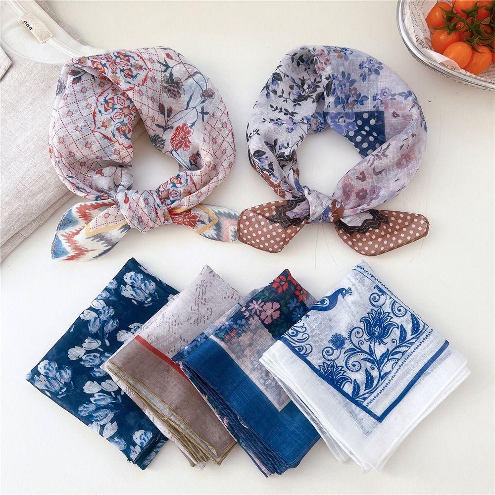 Cashew Small Square Scarf Floral Square Handkerchief Simple Printed Silk Scarf  Vacation