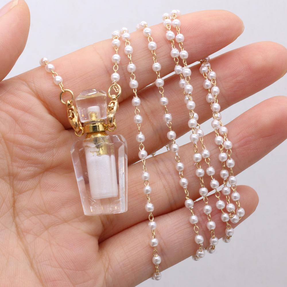 1 bucă piatră naturală de modă cuarț transparent sticla de parfum pandantiv perle coliere cu lanț pentru femei articole de bijuterii de nuntă