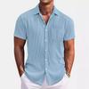 Summer Men Shirt Turn-down Collar Single-breasted Loose Plus Size Mid Length Solid Color Chest Pocket Short Sleeves Streetwear D