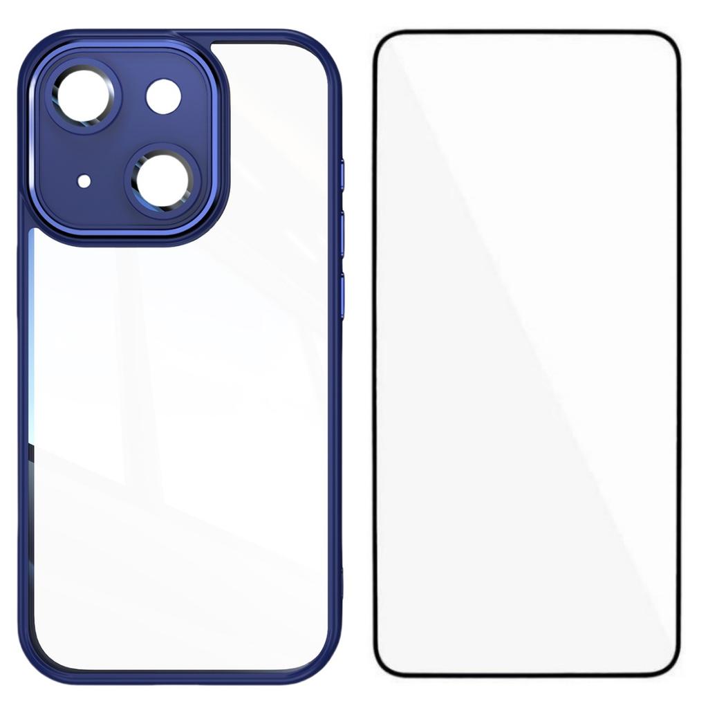 For iPhone 14 Plus TPU Case WANLONFENG Shockproof Clear Phone Cover with Tempered Glass Film