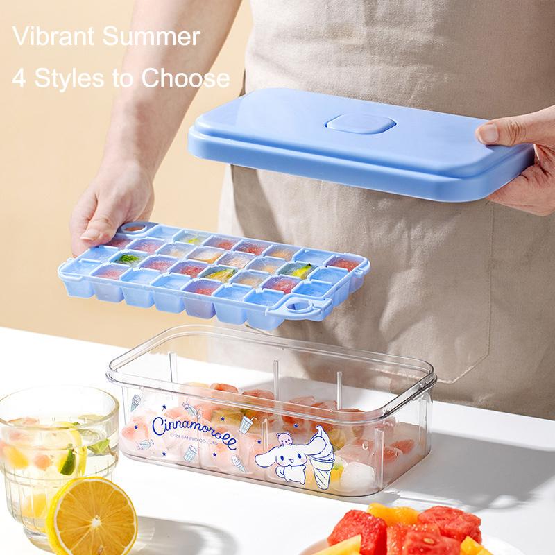 Push-Release Ice Cube Tray With Cartoon-Design, Includes Ice Scoop & Stackable Storage Bin With Lid, Easy To Fill & Release