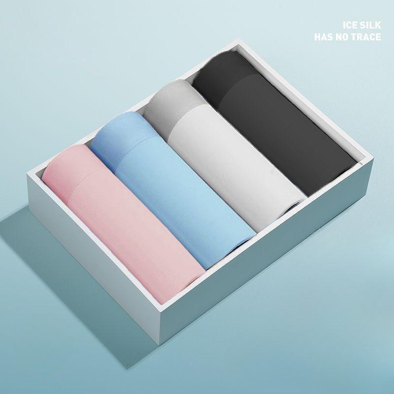 4pcs Men's Ice Silk Underwear Men's Lightweight Silk Smooth Flat Corner Pants Boxer Brief