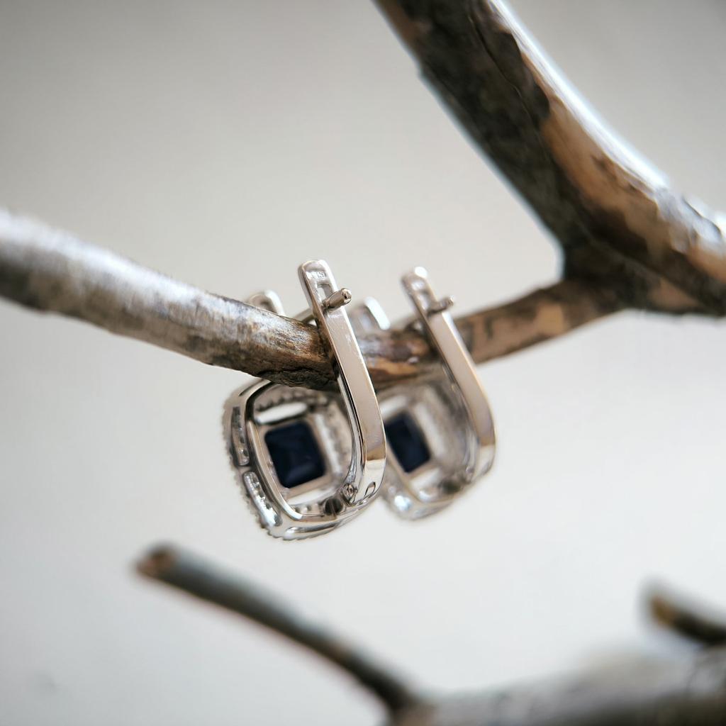 Серебряные серьги с натуральным сапфиром 5.717ct, фианитами (2202585)