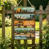 Outdoor Wall Decoration, Wood Sign with Hemp Rope Hanger, Retro 5-Panel Spliced Design, Adventure Camping Wood Wall Decor for Porch Campsite