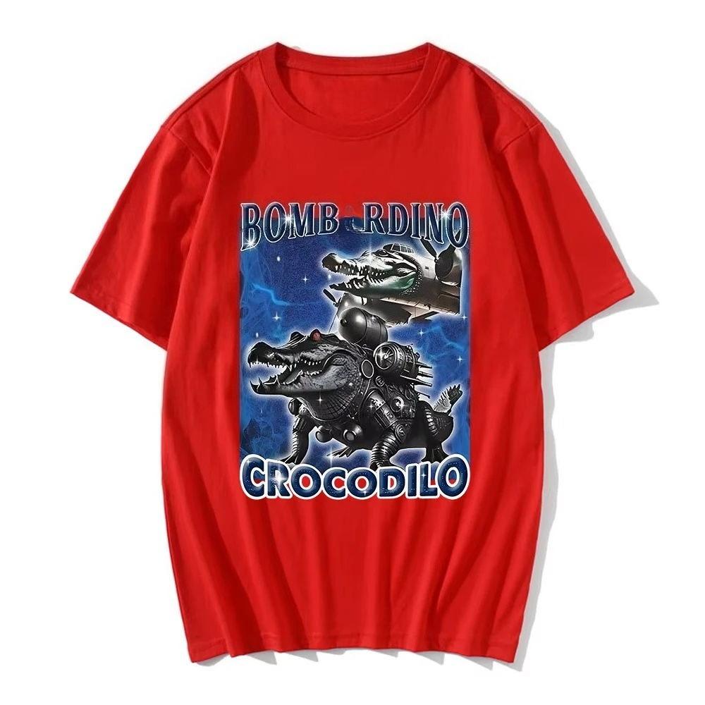2025 Crocodile T-shirt Interesting Meme Crocodile Airplane Italian T-shirt 100% Pure Cotton Short Sleeved T-shirt