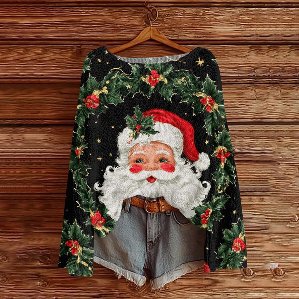 Women's Christmas Print Lightweight Sweater, Casual Long Sleeve Knit Pullover for Holiday