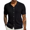 Herren Strickhemden Kurzarm Hemd mit Knöpfen Sommer Ausgestanzter Pullover Hawaiianisches Strandhemd