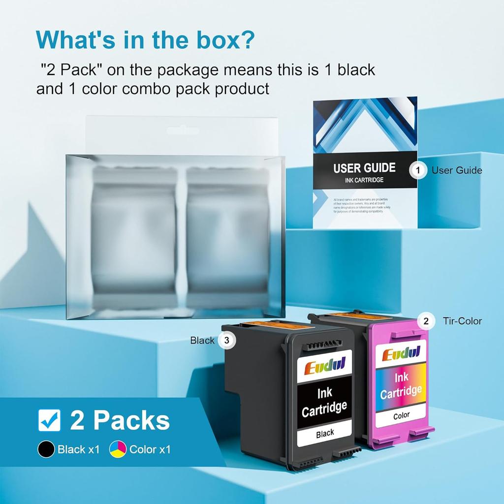 65XL Ink Cartridges Black Color Combo Pack Replacement for HP Ink 65 65XL Work for HP Deskjet 3755 3772 3700 3722 3752 2600 2622 Envy 5055 5000 5070