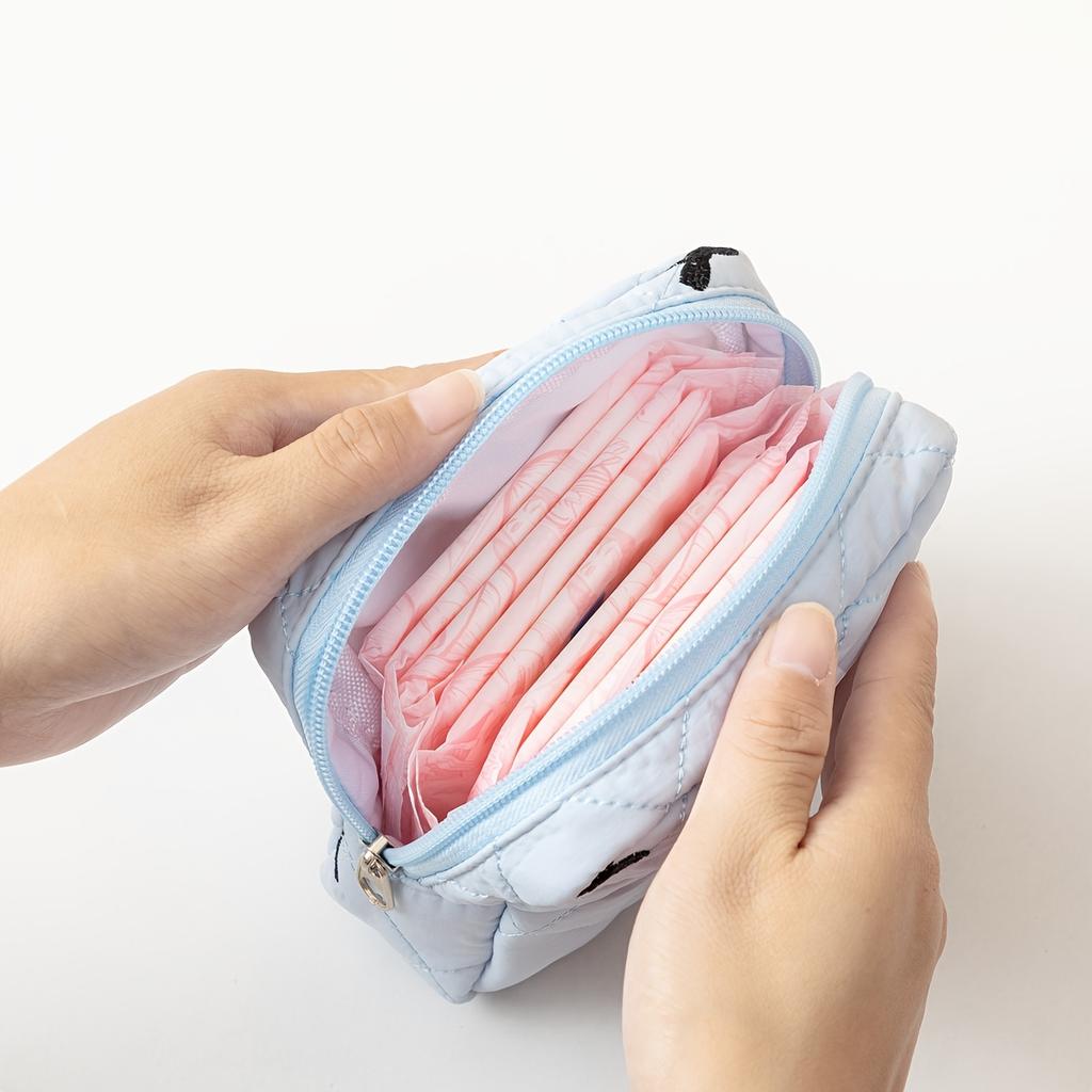 Bow Pattern Sanitary Pad Storage Bag Fabric Pouch Portable Feminine Organizer for Purse Travel Bathroom Cosmetic Bag for Women