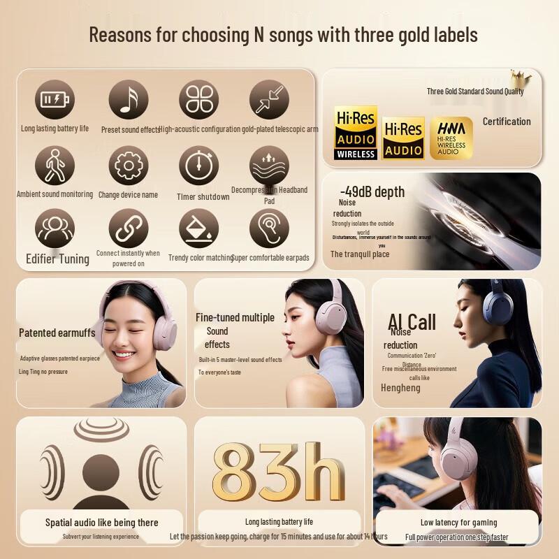 EDIFIER W820NB Triple Gold Standard Active Noise Cancelling Headset