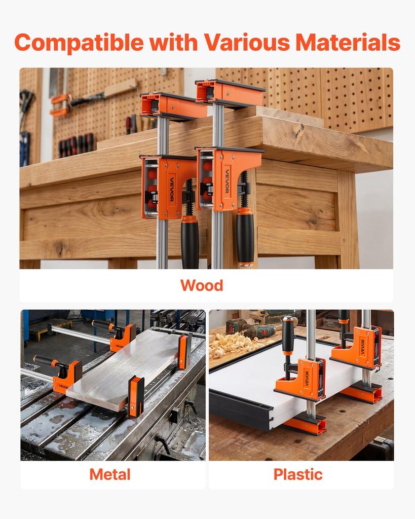 Bar Clamps for Woodworking, 4-Pack, 60.96 cm and 78.7 cm F Clamps, 500 kg Load Limit, Clamp/Spreader 2 Modes, Soft Rubber Pads, Ergonomic Handle,