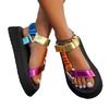 2025 large size platform Velcro sandals women's 2025 new European and American famous style color matching beach sandals