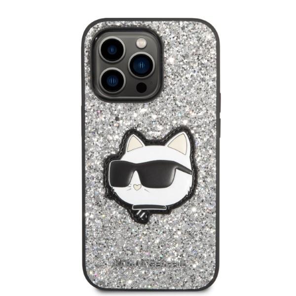 Etui Do iPhone 14 Pro Max Karl Lagerfeld Glitter Choupette Srebrne