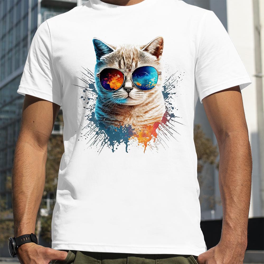 

Sunglasses cat Cool Cats print T-Shirt Summer Men Street Hip Hop Punk Style Boy Loose Oversized Casual Fashion Tees S