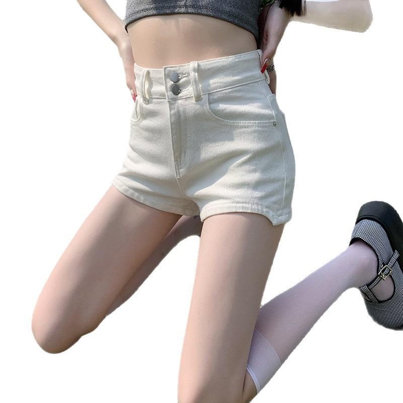 White Denim Shorts Women's Summer New Wear High Waist and Thin Tight Spice Girl Word Super Short Hot Pants