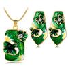 Gold Plated Crystal Geometry Jewelry Set Colored Oil Painting Pattern Pendant Necklace & Earrings