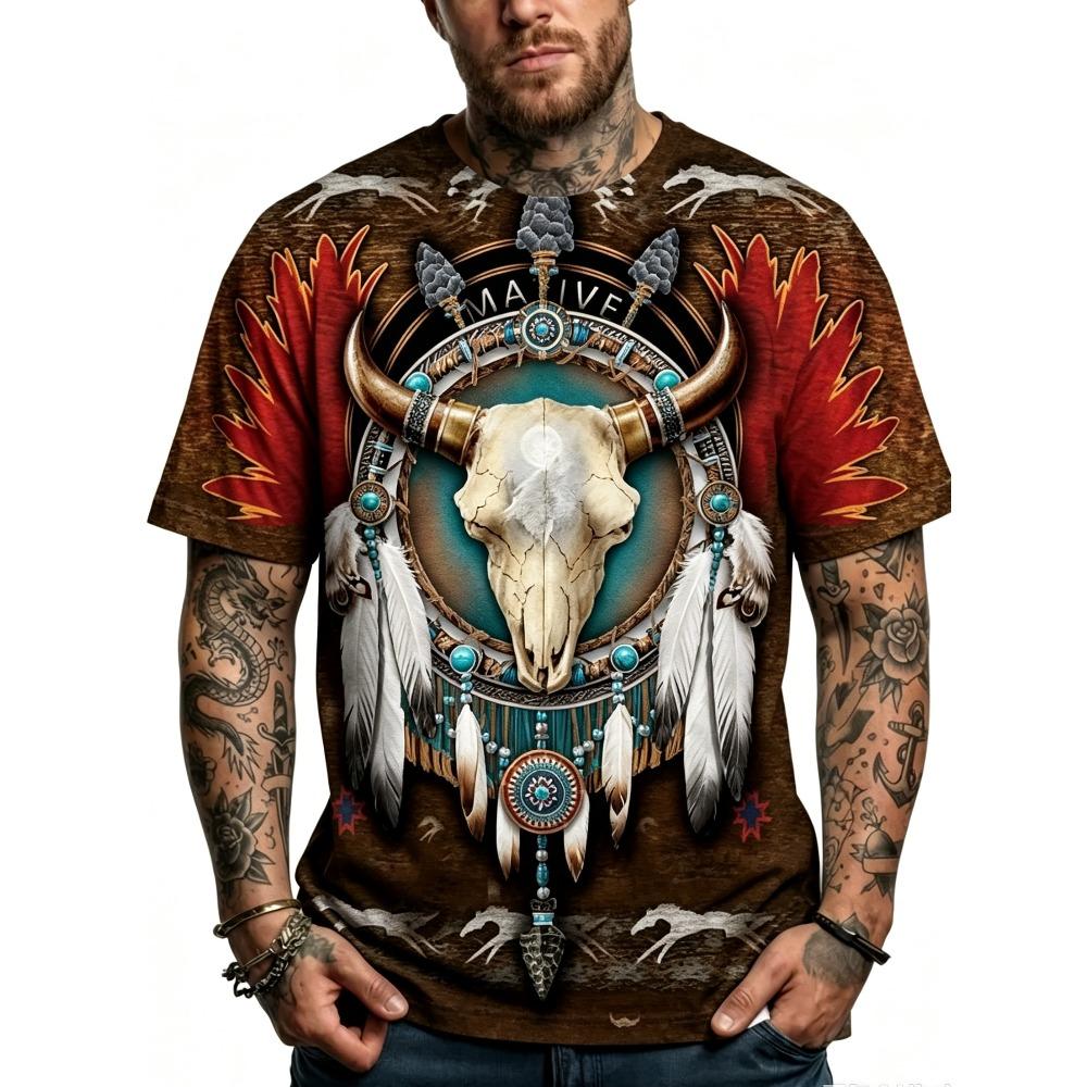 Summer Creative Ethnic Style Pattern 3D Print Loose Short Sleeve T-shirt Breathable Men Casual Comfortable Versatile Sports T-shirts