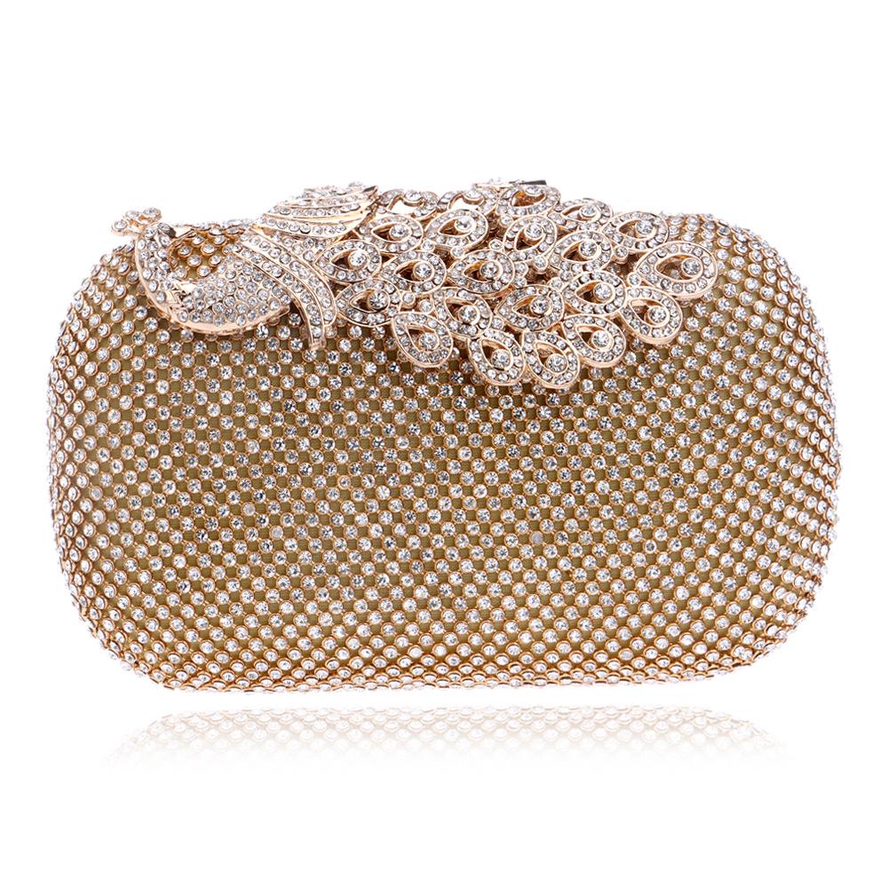 

Діамантова вечірня сумка. Жіноча модна банкетна сумка. Вечірня сумочка з павиним клатчем 16cm*5cm*9cm золотий