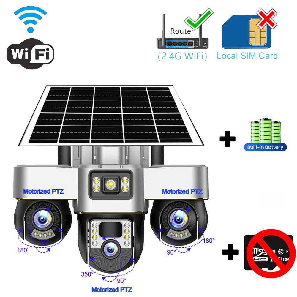 V380 Pro Solar Camera 3 Lens WiFi Security Cameras Outdoor Smart Home Solaire Power PTZ IP 15MP Night Vision CCTV Surveillance