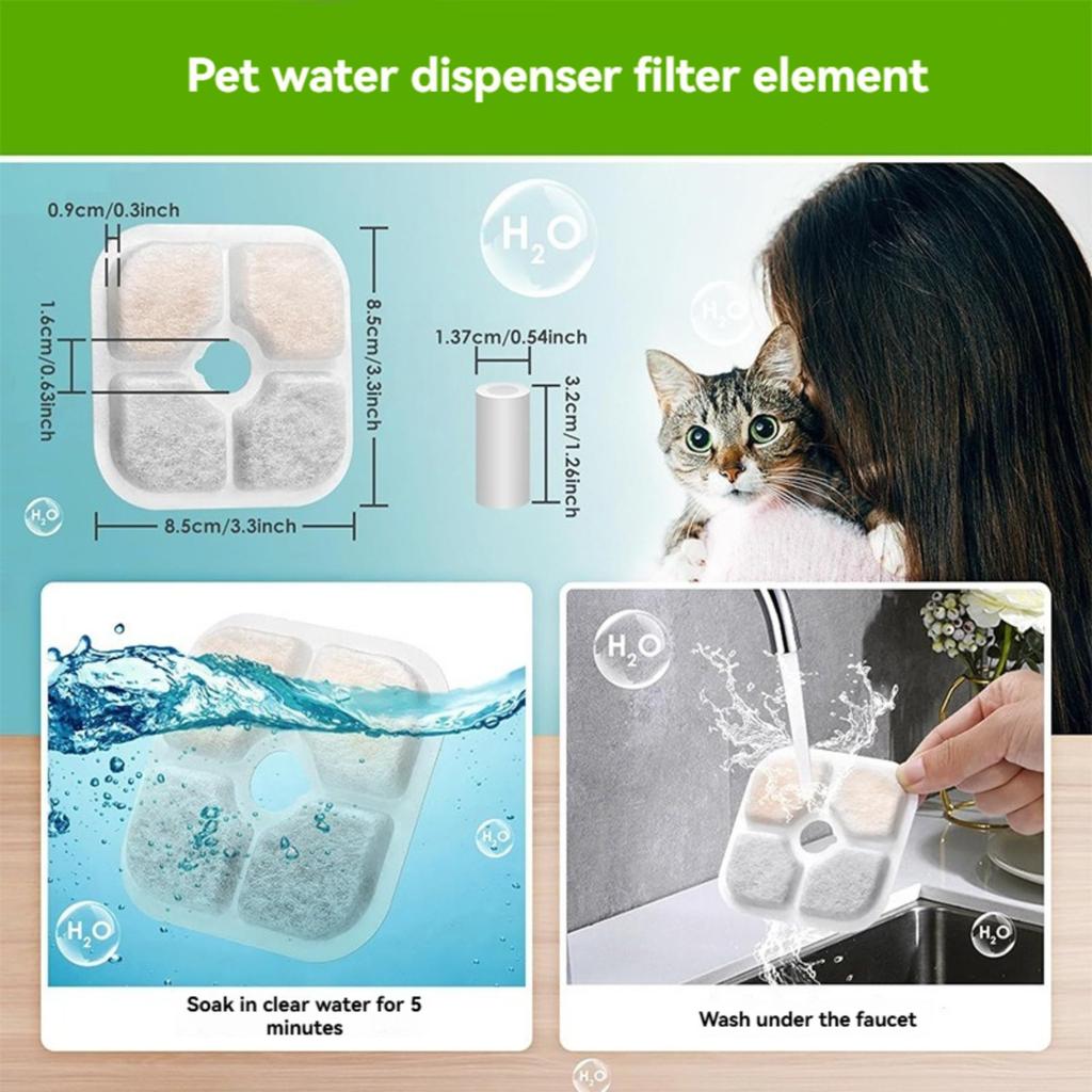 16-Pack Replacement Filters for Cat Smart Fountain Pet Water Dispenser Filter 8.5*8.5*0.9CM 16 Pet Filter Cartridges + 2