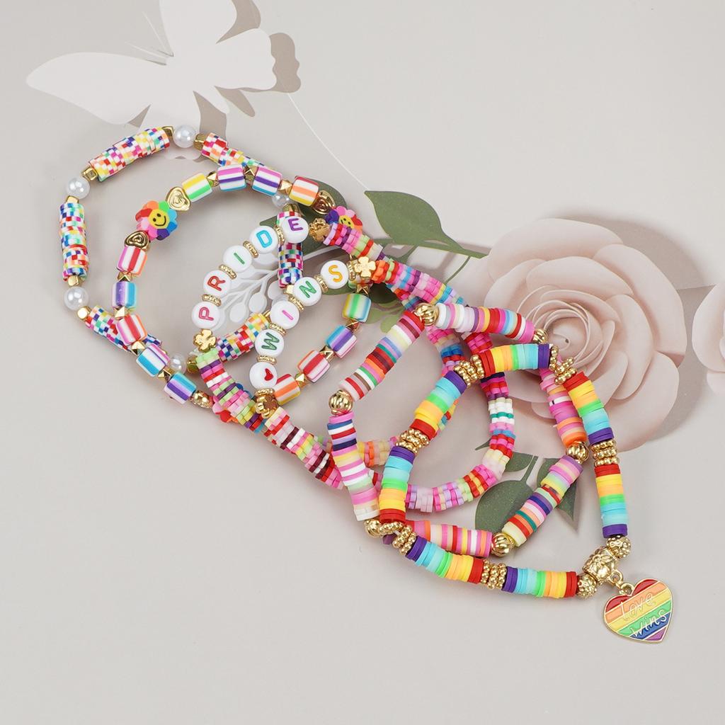 LGBT Pride Bracelet for Bisexual Lesbian Gay Allies Love Wins Rainbow Beaded Clay Elastic Stackable Stretch Bracelets