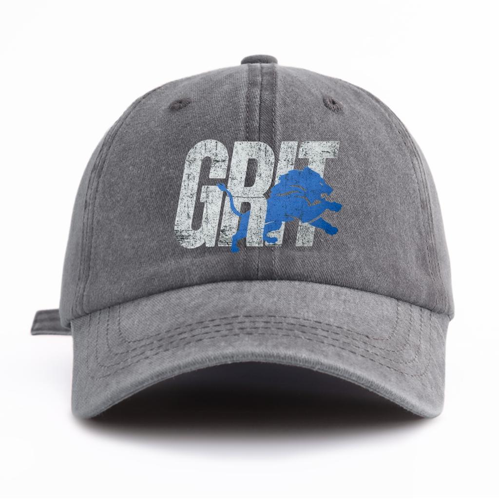 1pc GRIT Print Washed Baseball Cap for Adults,  Minimalist Retro Style Casual Soft Adjustable Dad Hat, Perfect As Gift