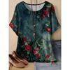 Fashion Versatile Crew Neck Flower Print Top Short Sleeve Casual Comfortable T-Shirts Women’s