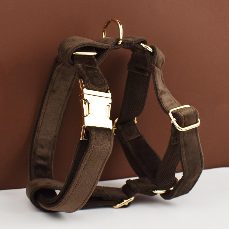 Dark Brown Velvet Dog Collar And Leash Set For Dogs Custom Engraved Nameplate Pet Supplies Dog Leash Velvet11