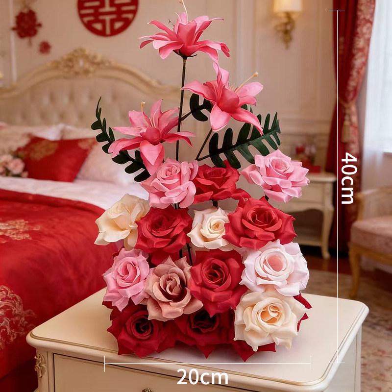 Wedding Bedroom Xi Character Flower Decorations - Silk Simulation Floral Ornaments.