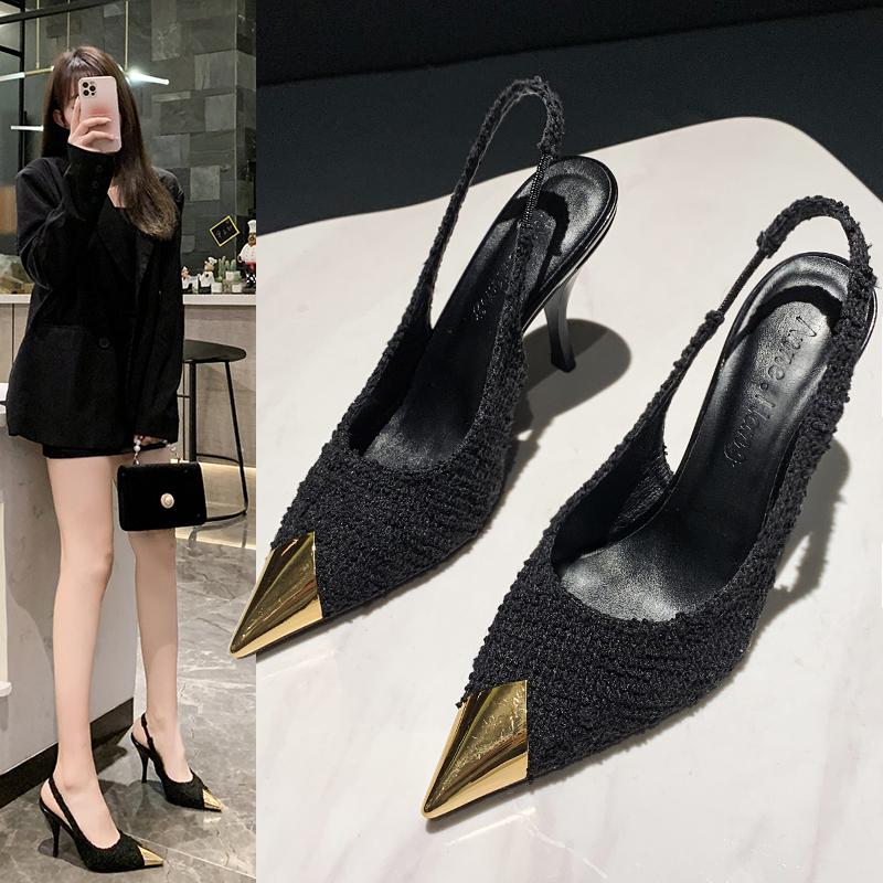 Fashion New Popular Street Style Pointed Toe Women Pumps Fashion Slingbacks Thin High Heels Elegant Stripper Prom Ladies Sandals Shoes