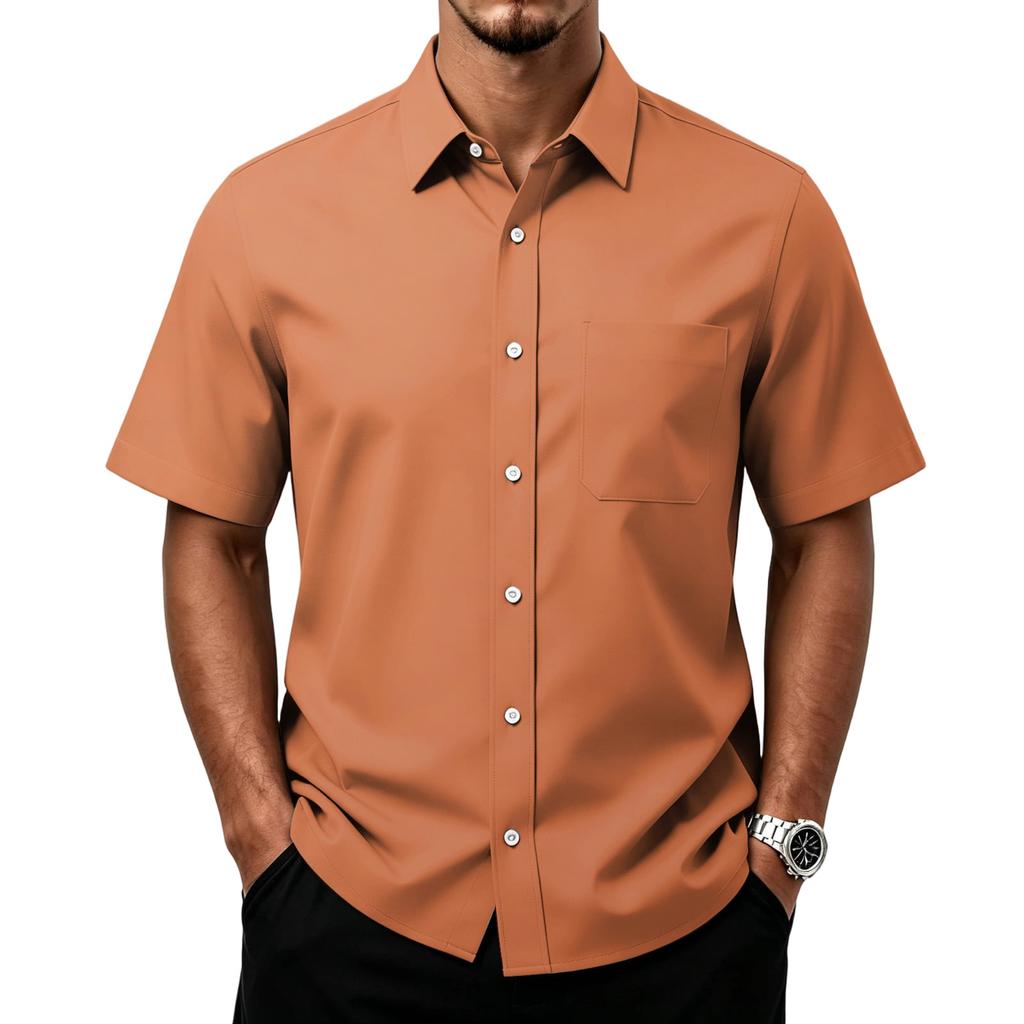 Men's Casual Short Sleeve Button Down Shirt with Chest Pocket Lightweight Breathable Fabric Relaxed Fit Summer Top