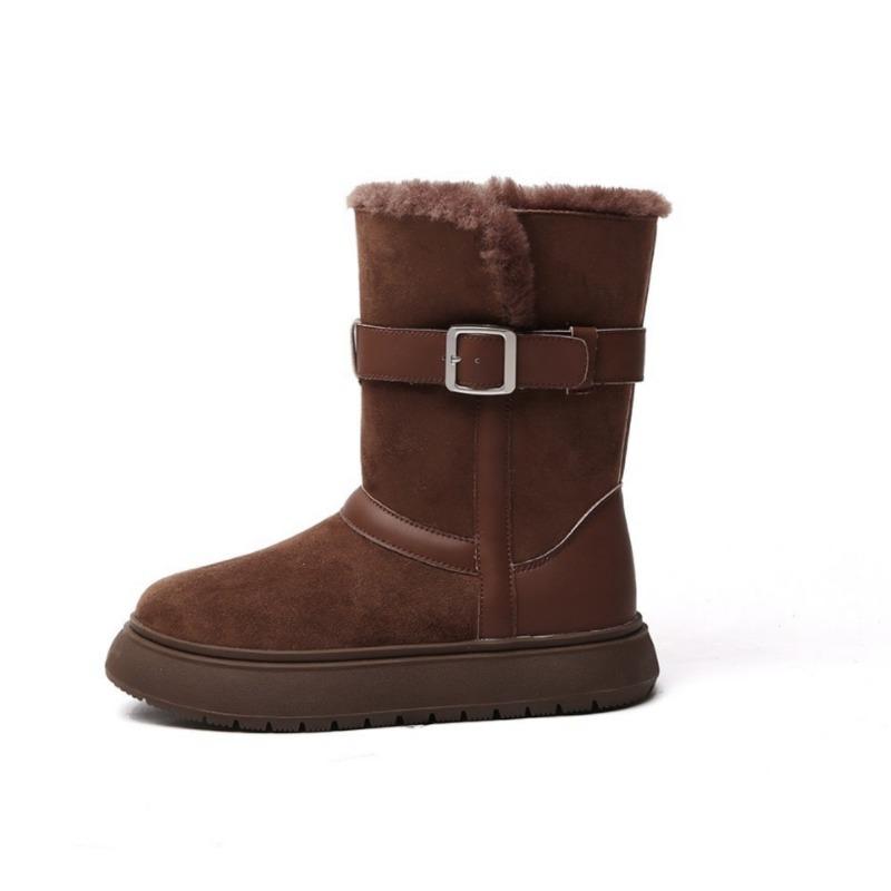 Schneestiefel mit dicker Sohle und Gürtelschnalle zum doppelten Tragen für Damen, Winter, Samt, verdickt, vielseitige Baumwollschuhe, warmes Schneebaumwollfutter