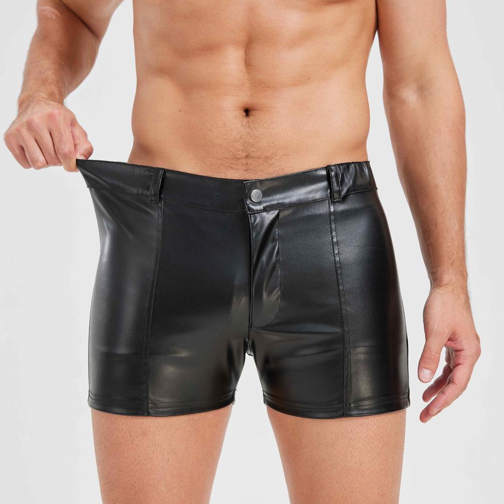 European & American Men's Patent Leather Vest and Shorts Set for Nightclub Performance