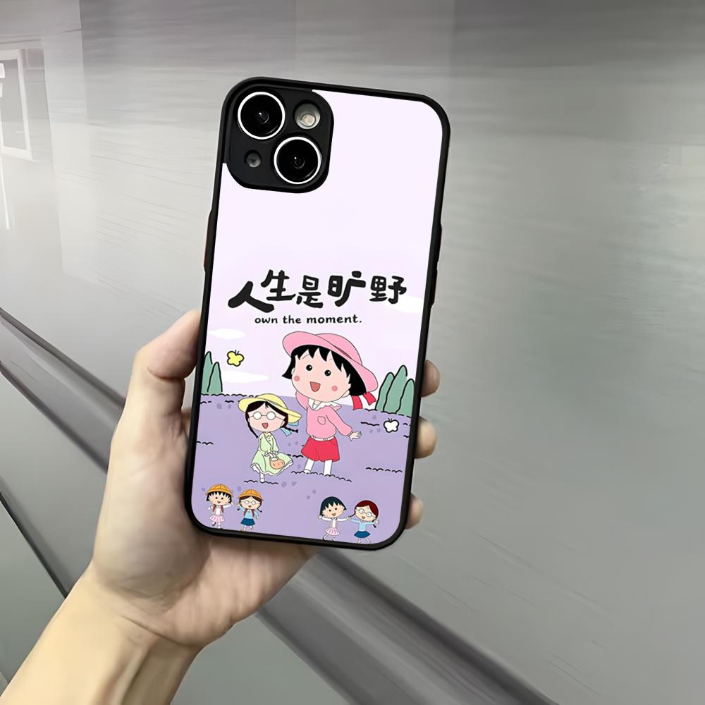 Cute Chibi M-Maruko C-Chan Phone Case For Iphone 17 16 15 14 13 12 Pro Max Xr Air Plus Skin Feel Black Hard Shell Cover