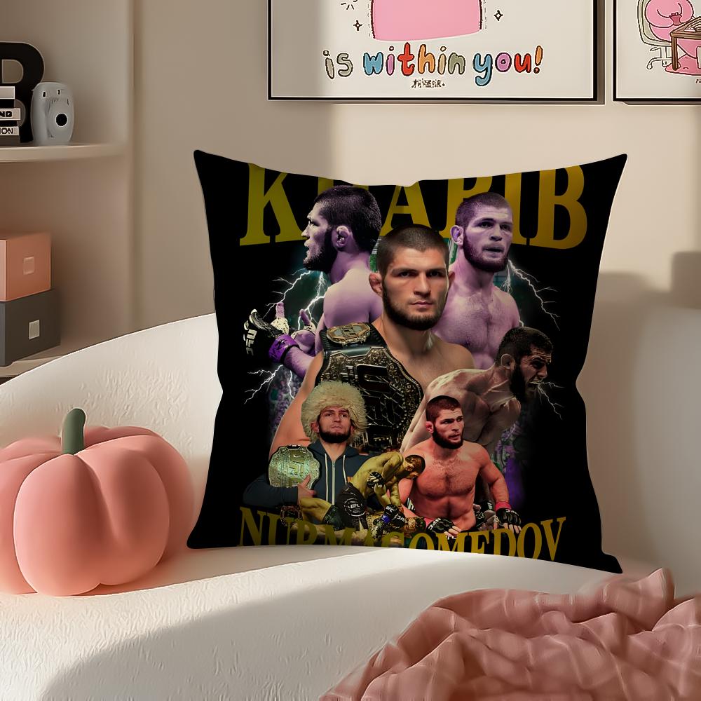 UFC Fighter Star KKhamzat Chimaev Cushion Cover Pillowcase Short Plush Invisible Zipper Room Sofa Cushion Cover