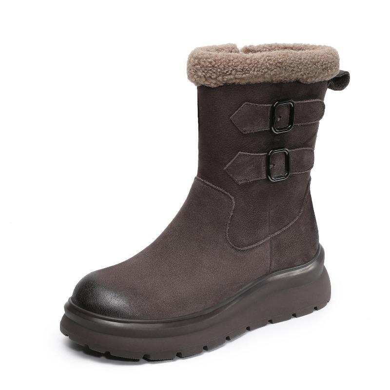 Anti-slip Hiking Boots for Women, Padded and Thick Leather Shoes, Women's Mid-calf Boots