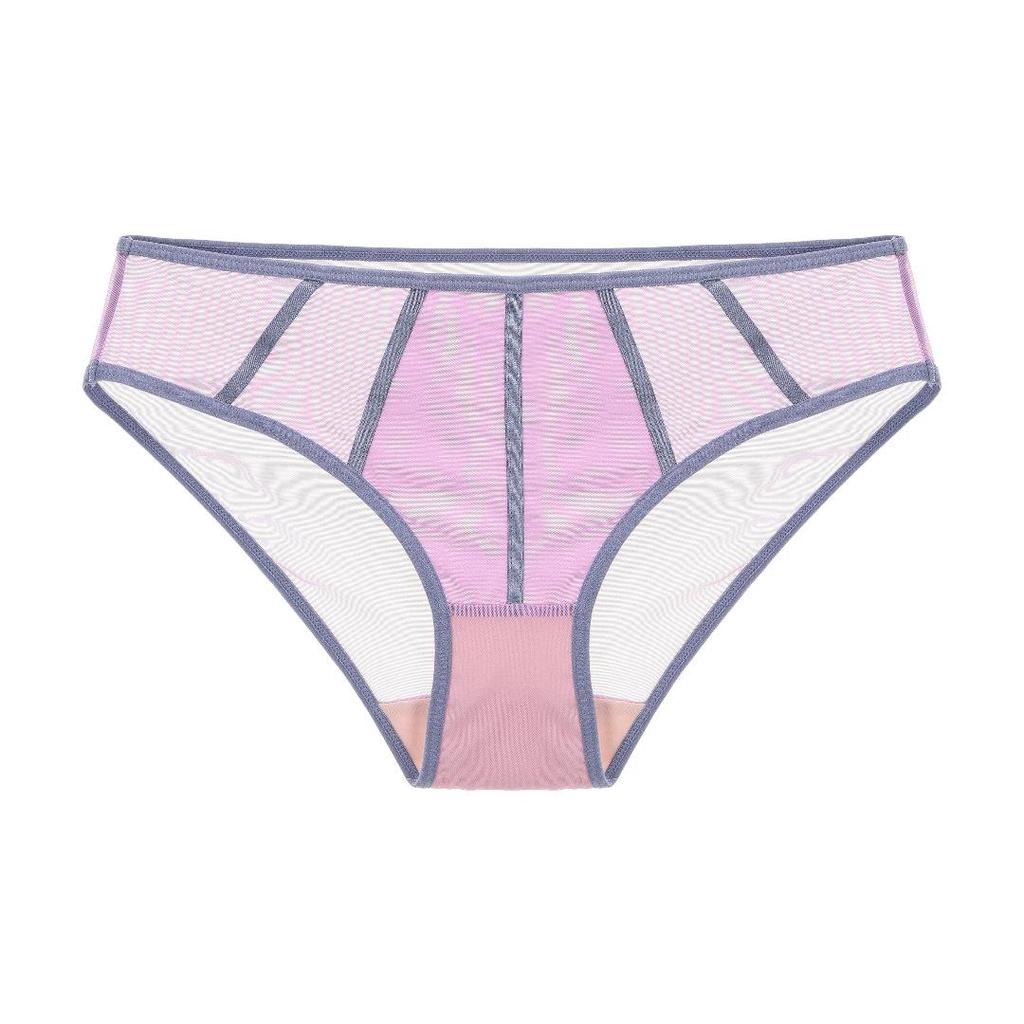 French Color Block Low-Waist Mesh Hip-Hugging Briefs for Women