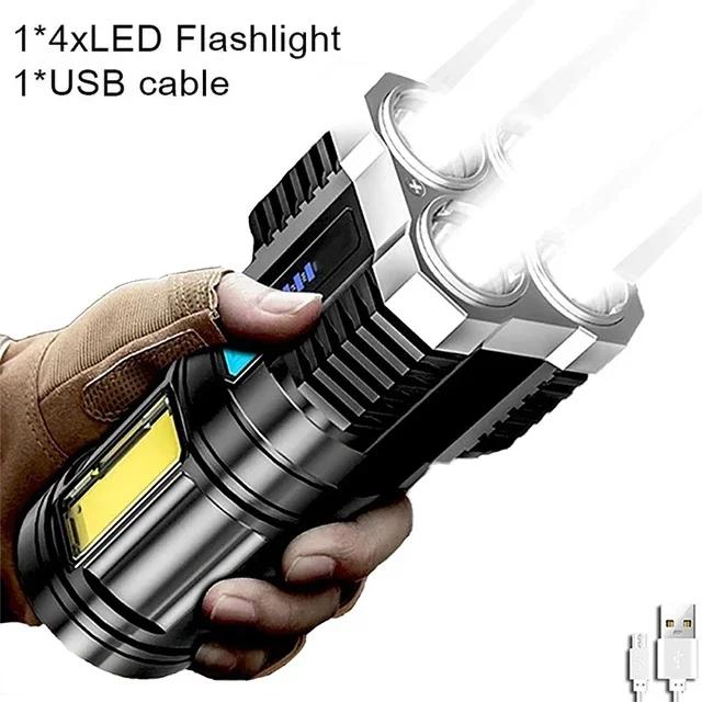 Powerful LED Flashlight Super Bright USB Rechargeable COB 7 LED Handheld Lantern Outdoor Waterproof Camping Portable Torch Light