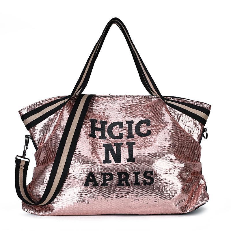 Large Capacity Sequin Travel Bag: Fashionable Letter Sports Yoga Shoulder Handbag