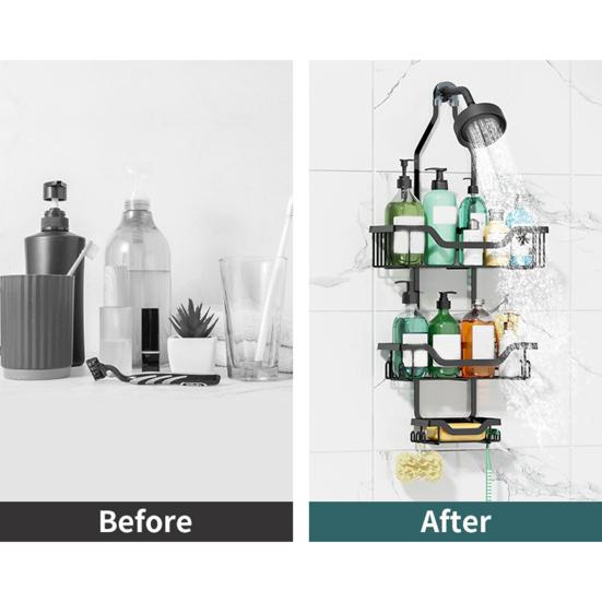 Bathroom Storage Rack Shower Head Hanging Shelf Hollow Out Quick Drainage Anti-rust Waterproof Anti-shake Punch-free Great Load Bearing Shower Caddy