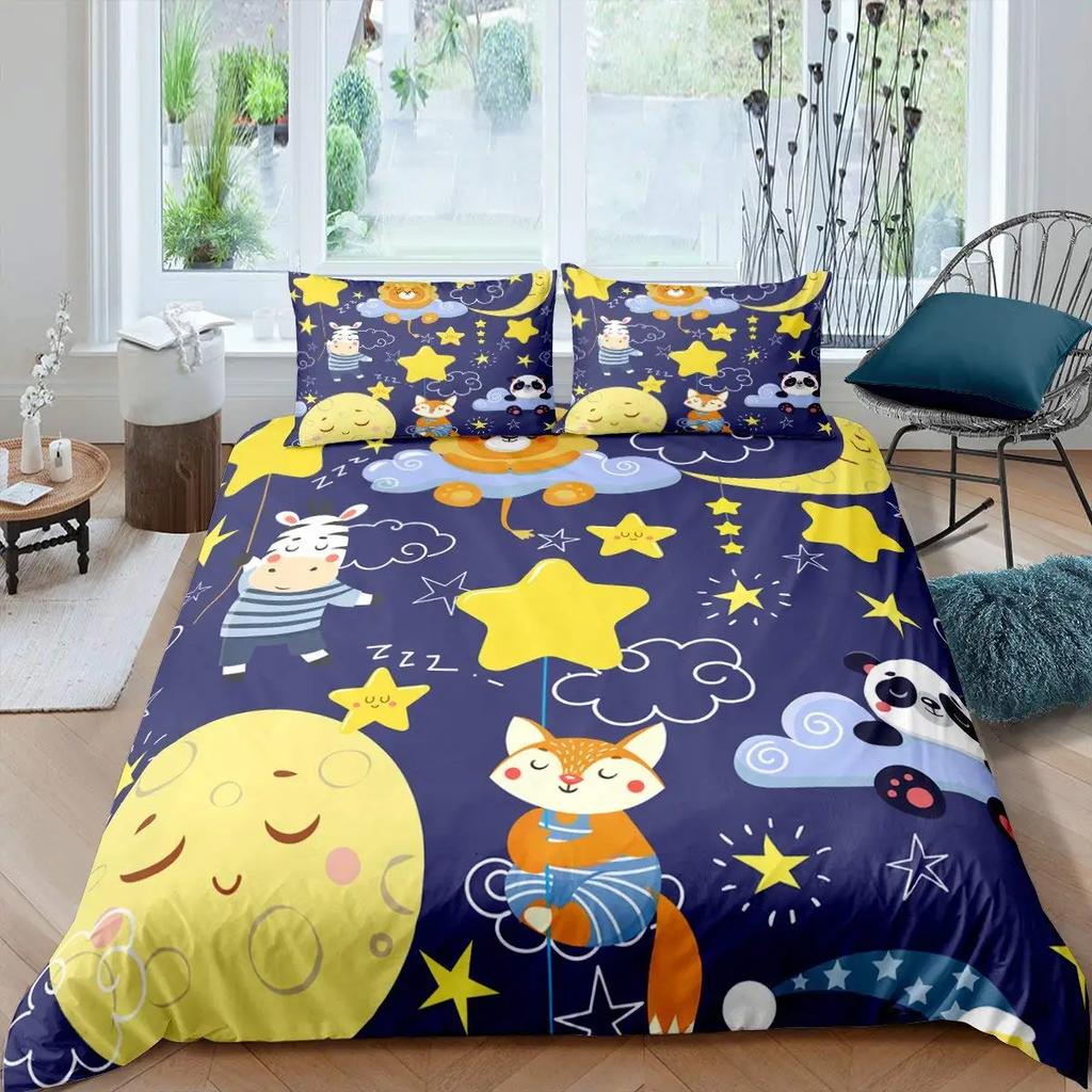 Bettbezug Tiere Cartoon Eichhörnchen Frühlingswiese Wald Fauna Schlafzimmer Dekorativ für Kinder Jungen Mädchen Geschenk Queen Size