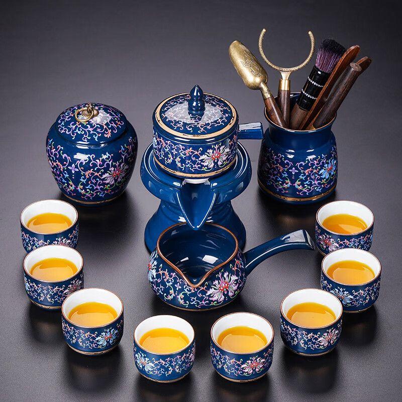 Blue and White Porcelain Kung Fu Tea Set with Automatic Teapot
