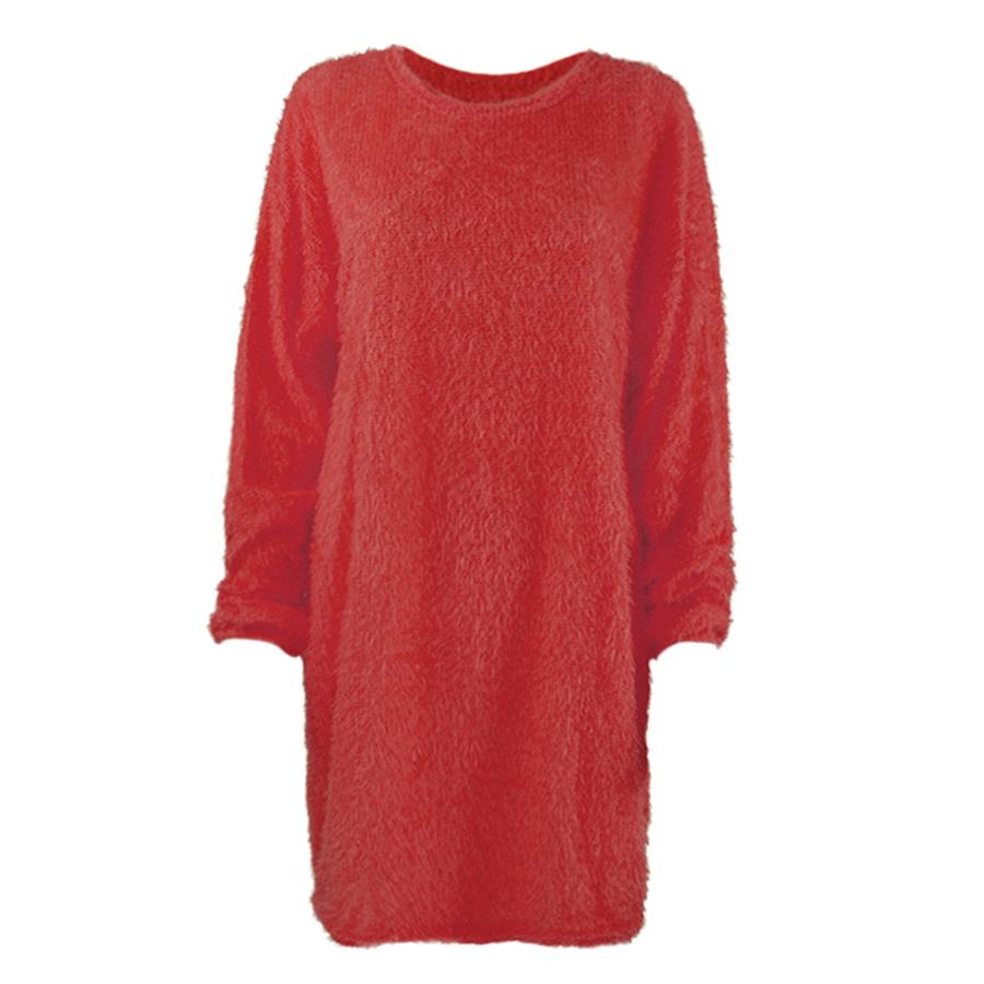Fall Winter Women's Long Sleeve Loose Knit Fleece Maxi Dress